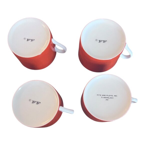 Vintage Lot of 4 Coffee, Tea Cups Rondelet Terra Cotta by FITZ & FLOYD 2 1/8" T - Picture 7 of 7